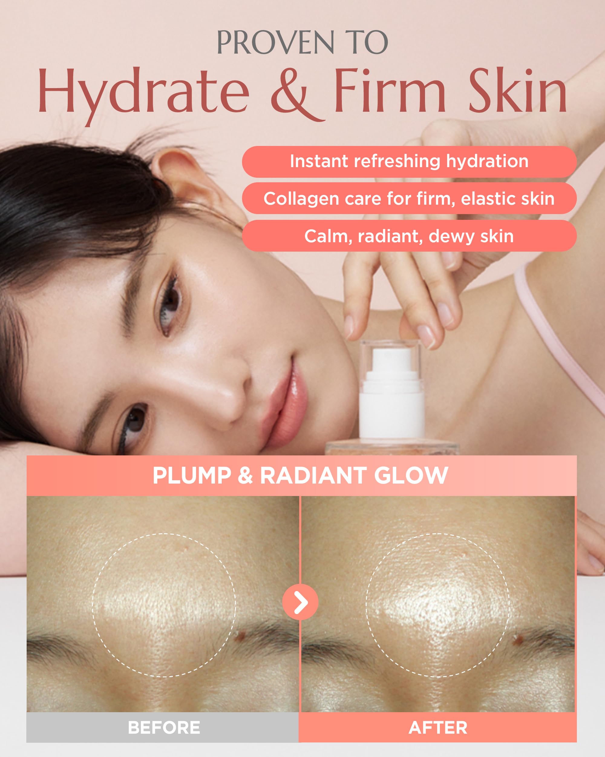 Vitkle Apricot Collagen Gel Serum Mist - Korean Face Moisturizer French Patented with 8-Layer Hyaluronic Acid, Bakuchiol, Adenosine for Hydration Glow Firming Anti-Aging Spray, 3.38 fl.oz.
