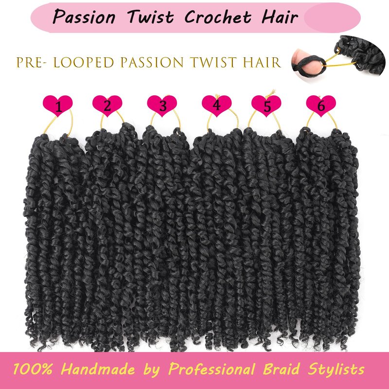 Zoewan Passion Twist Crochet Hair 10 Inch 6 Packs Pre-Twisted, Pre-Looped, Wavy, Curly, Short Bohemian Crochet Braids Hair for Black Women, Kids & Girls (10 Inch,1B)