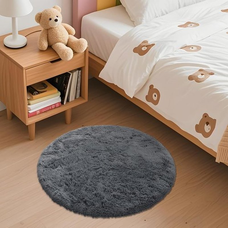 OLANLY Grey Round Area Rug - Soft, Fluffy, Machine Washable 2 ft Circle Carpet for Bedroom & Living Room Decor