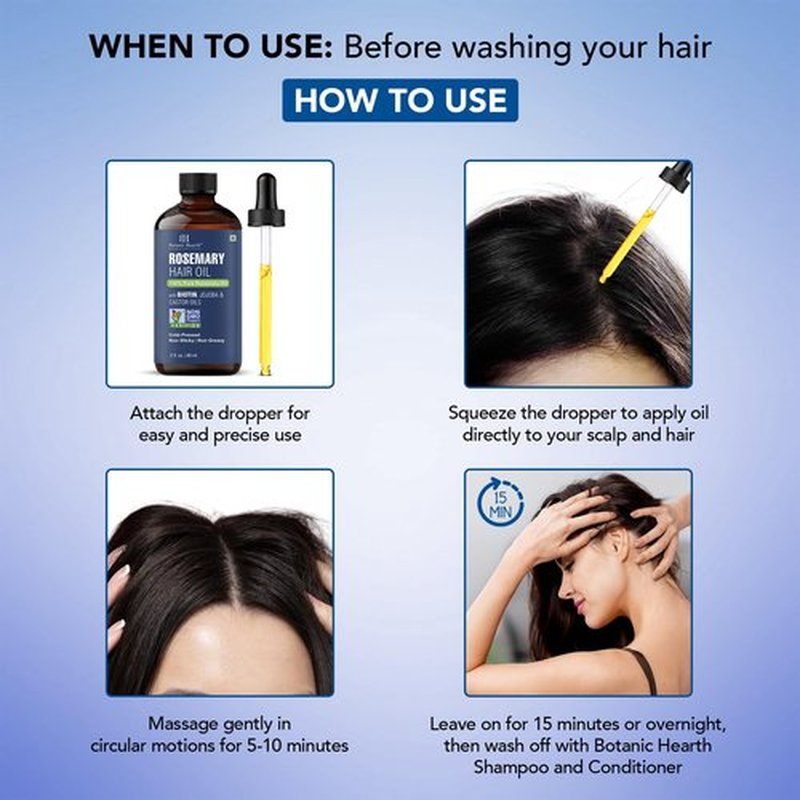 Botanic Hearth 100% Pure Rosemary Oil For Hair Growth | Infused With Biotin, Jojoba & Castor Oil | Hair Oil Repairs Dry Damaged Hair, Strengthening, Healthier - Hair Tonic, 2.0 fl oz