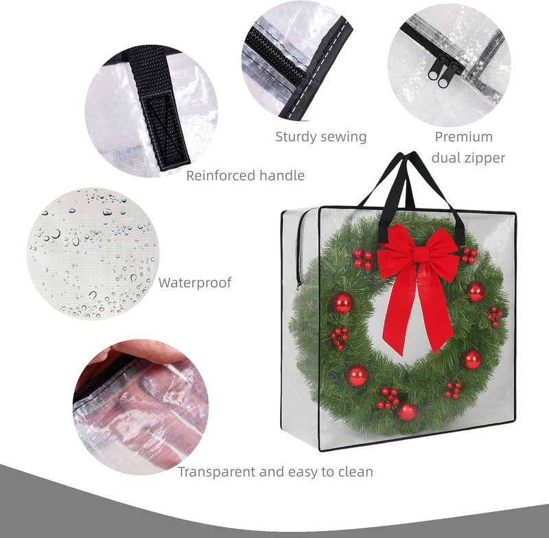 Clear Wreath Storage Bag by [Brand Name] - 26 Inch Square Organizer with Zipper & Handles | Multi-Purpose Tote for Holiday Decor & More