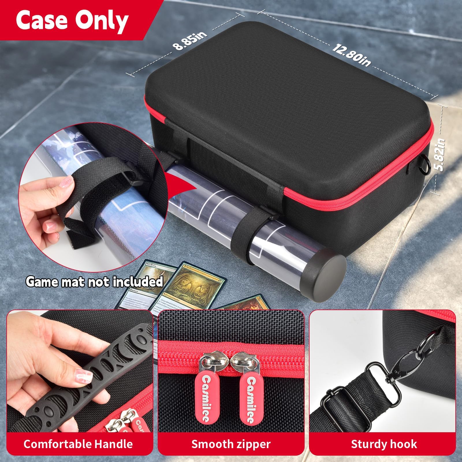 casmilee Deck Box Carrying Case for MTG/TCG Cards, Playmat & Dice (Red)