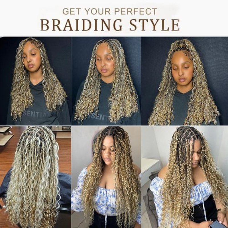 Syrenlore Ombre 27/613 Curly Braiding Hair Deep Wave Human Hair Bulk for Boho Braids, Highlighted Multi-Blonde Braiding Human Hair, No Weft Blonde Extensions 14 Inch 50G LIGHT BULK