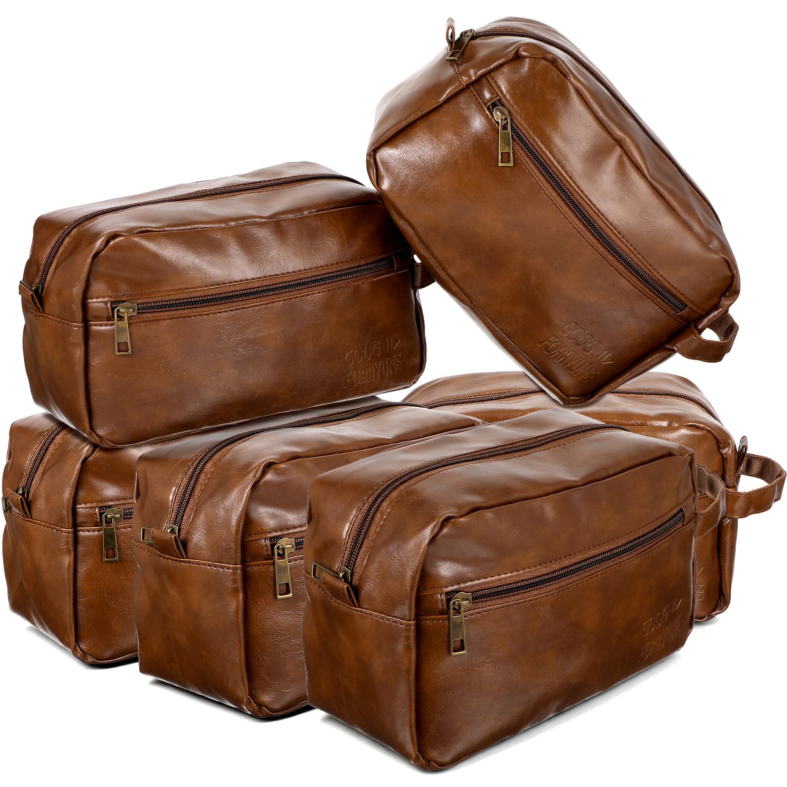 MBAIYO 6 Pcs Toiletry Bags for Men, Groomsmen Gifts Men's Toiletry Bag Travel Shaving Kit Wedding Proposal Gift for Groomsmen Bachelor Party Favors (Brown)