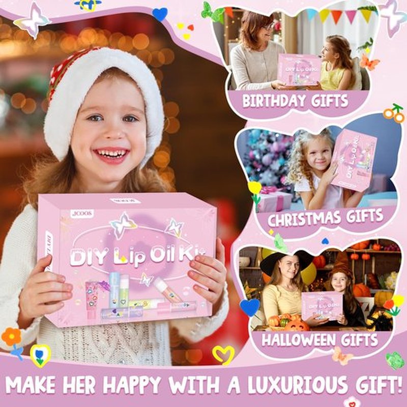 Jcoos DIY Lip Gloss Oil Make Your Own Lip Gloss Kit, Inspired Lip Oil Base with Pigment, Flavoring Oil, Glow Tubes, DIY Lip Gloss Making Kit, Moisturizing Lipglosses for Girls Women Christmas Gifts
