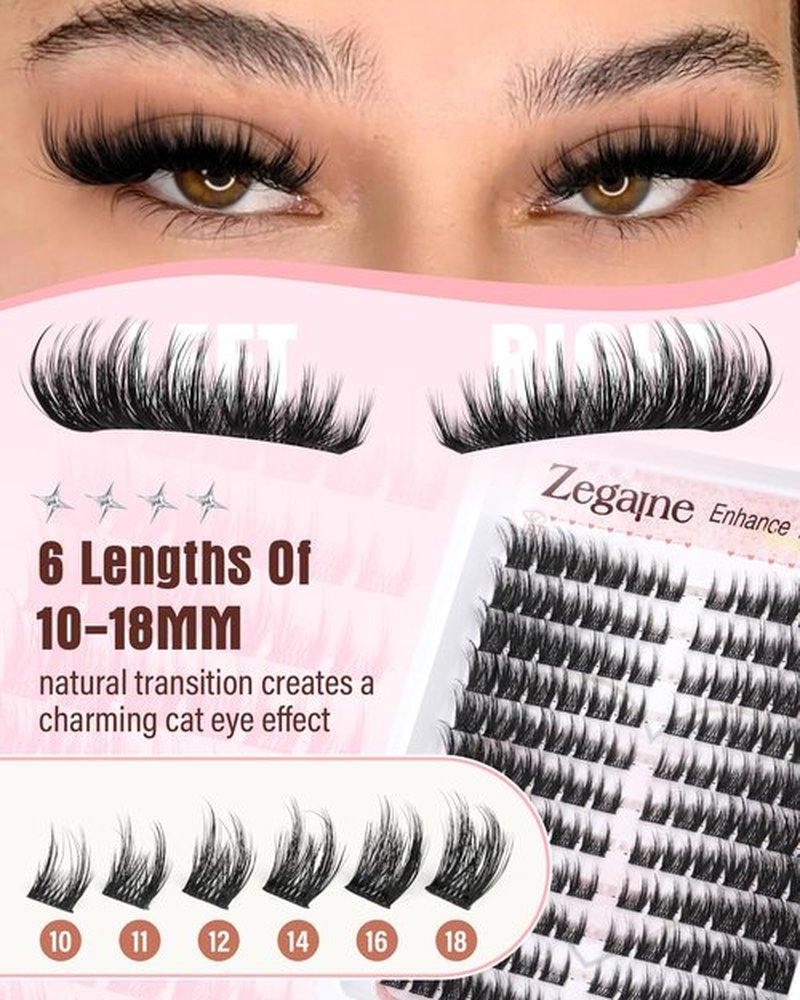 Cat Eye Lash Clusters With Spikes Manga Eyelash Clusters Wispy Cluster Eyelash Extensions C-Curly Left&Right Lash Clusters Anime Individual Lashes Pre-Mapped DIY Lash Extensions 10-18MM by Zegaine