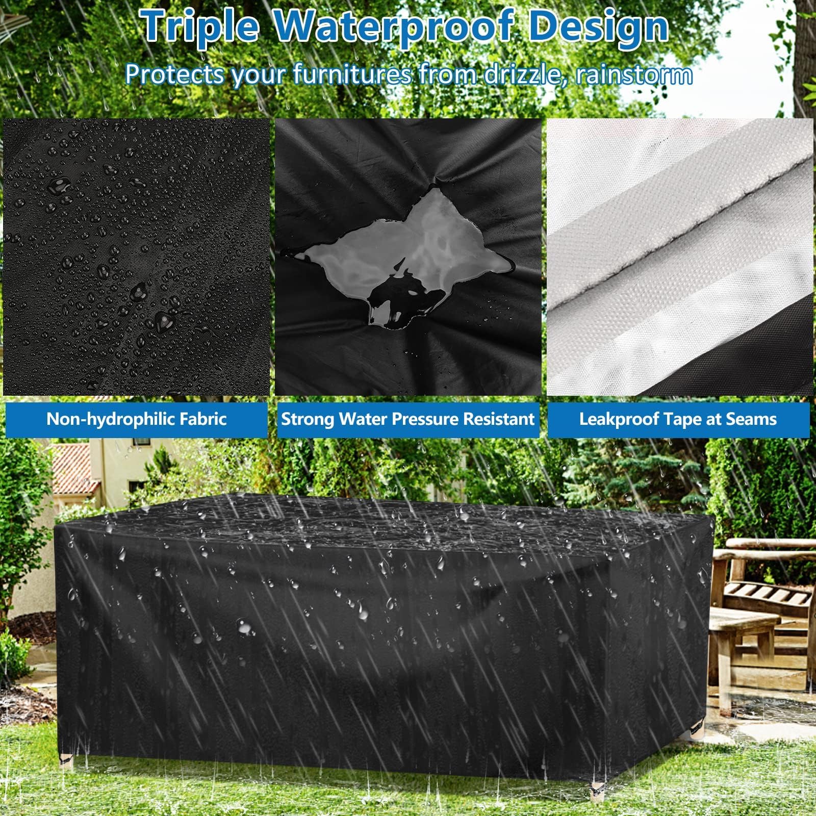 Wanocean Patio Furniture Covers Waterproof, 55x55 Outdoor Furniture Cover with Storage Bag, Outdoor Table and Chair Cover for Rain, UV, Snow and Dust（55" L x 55" W x 35" H）