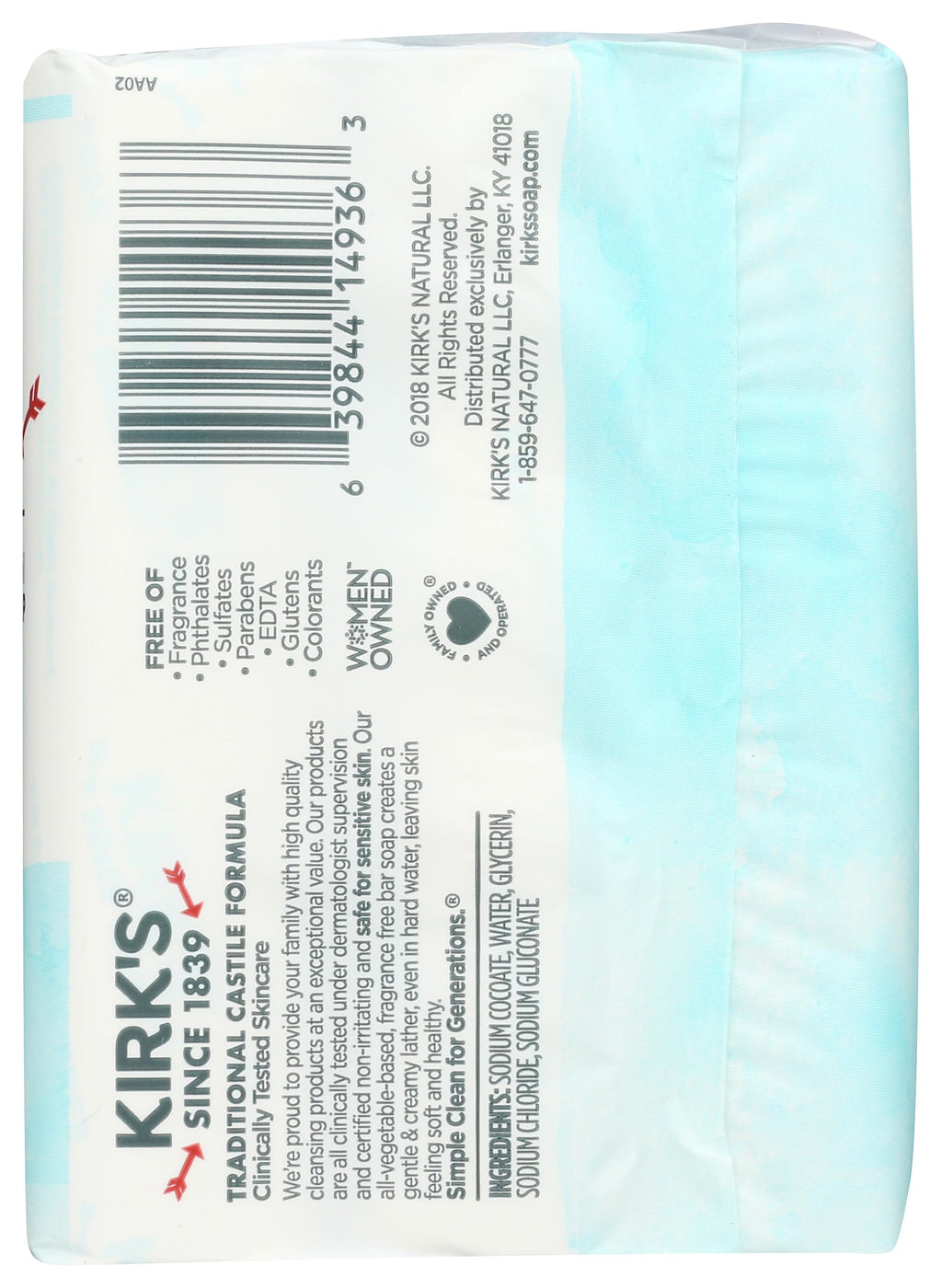 Kirk's Castile Bar Soap Clean Soap for Men, Women & Children | Premium Coconut Oil | Sensitive Skin Formula, Vegan | Fragrance-Free/Unscented | 4 oz. Bars - 3 Pack