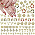 54 Pcs Gold Christmas Nail Charms, 3D Alloy Snowflake Nail Charms Rhinestones, Cute Christmas Elk Bow Nails Charm for Xmas DIY Nails Supplies