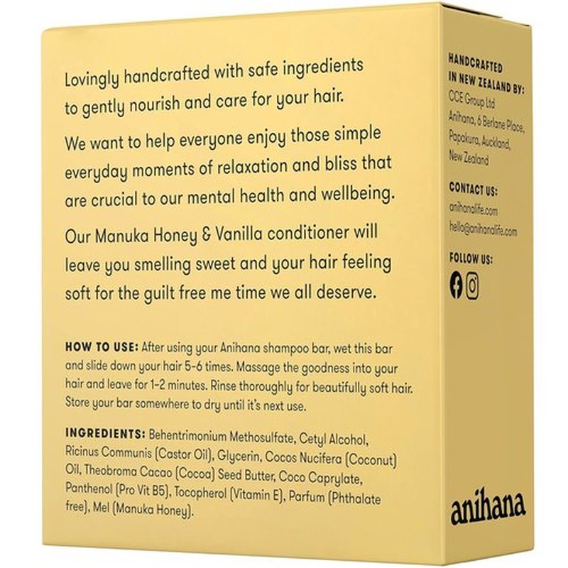 ANIHANA Manuka Honey Conditioner Bar - Paraben-Free Solid Conditioner for Healthy Shine, 2.1 oz