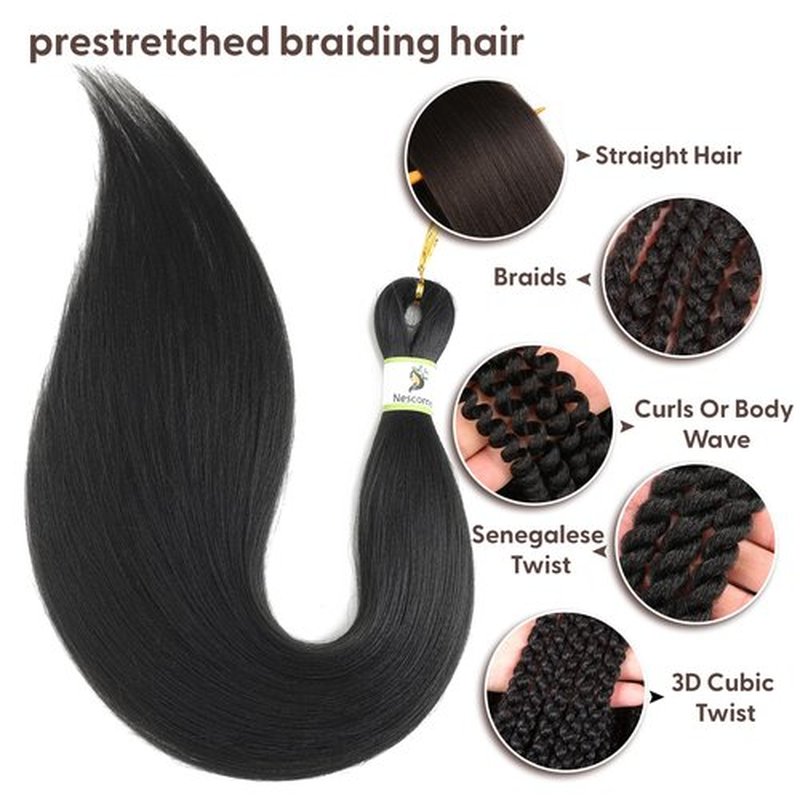 Braiding Hair Pre Stretched, 24inch 8 Pack Black Pre Stretched Braiding Hair for Women, Yaki Straight Texture Professional for Boho Twist Crochet Braids Hair (1B, 24Inch (Pack of 8))