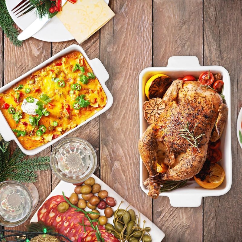Ceramic Baking Dish Set - 2-Piece Rectangular Casserole Pans | 4.4QT & 1.8QT, Oven Safe, White