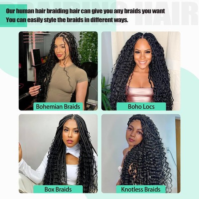 MUXFILLA 12 Inch Human Braiding Hair for Boho Braids 100g Deep Wave Curly Boho Hair for Braiding Knotless 3 Bundles/Pack Natural Black