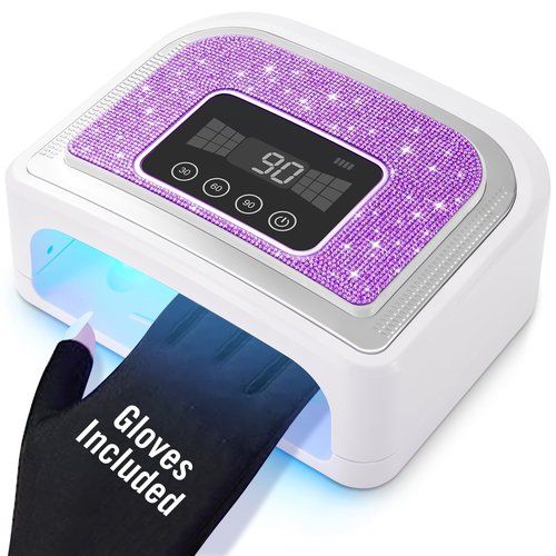 Aedavey Cordless Nail Lamp, Rechargeable UV Nail Lamp for Gel Nails, LED Nail Lamp with 4 Timer Modes, Gel Nail Light Decorate with Sparkling Nail Rhinestones Diamond (Sparkly Purple Diamond)