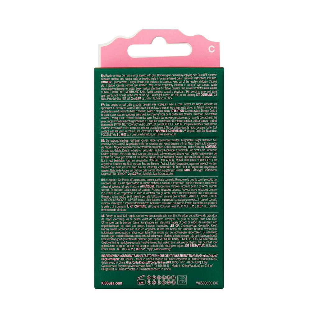 WICKED X KISS Press On Nails Almond, ‘Glinda Goodness’, Pink, Short, Waterproof, Chip Proof, Smudge Proof, 28 Fake Nails, Pink Gel Nail Glue (2g), Mini Nail File, & Manicure Stick