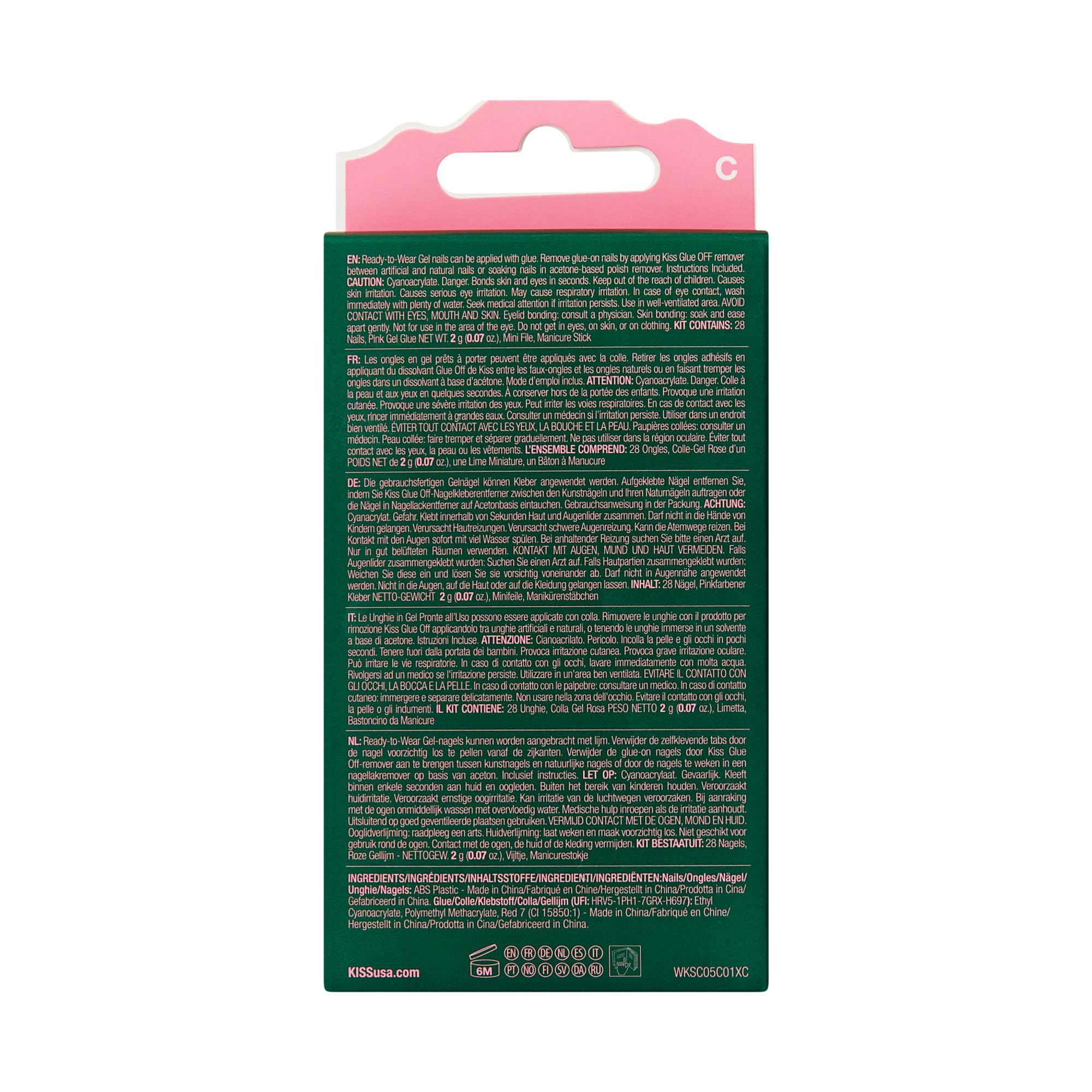 WICKED X KISS Press On Nails Almond, ‘Glinda Goodness’, Pink, Short, Waterproof, Chip Proof, Smudge Proof, 28 Fake Nails, Pink Gel Nail Glue (2g), Mini Nail File, & Manicure Stick