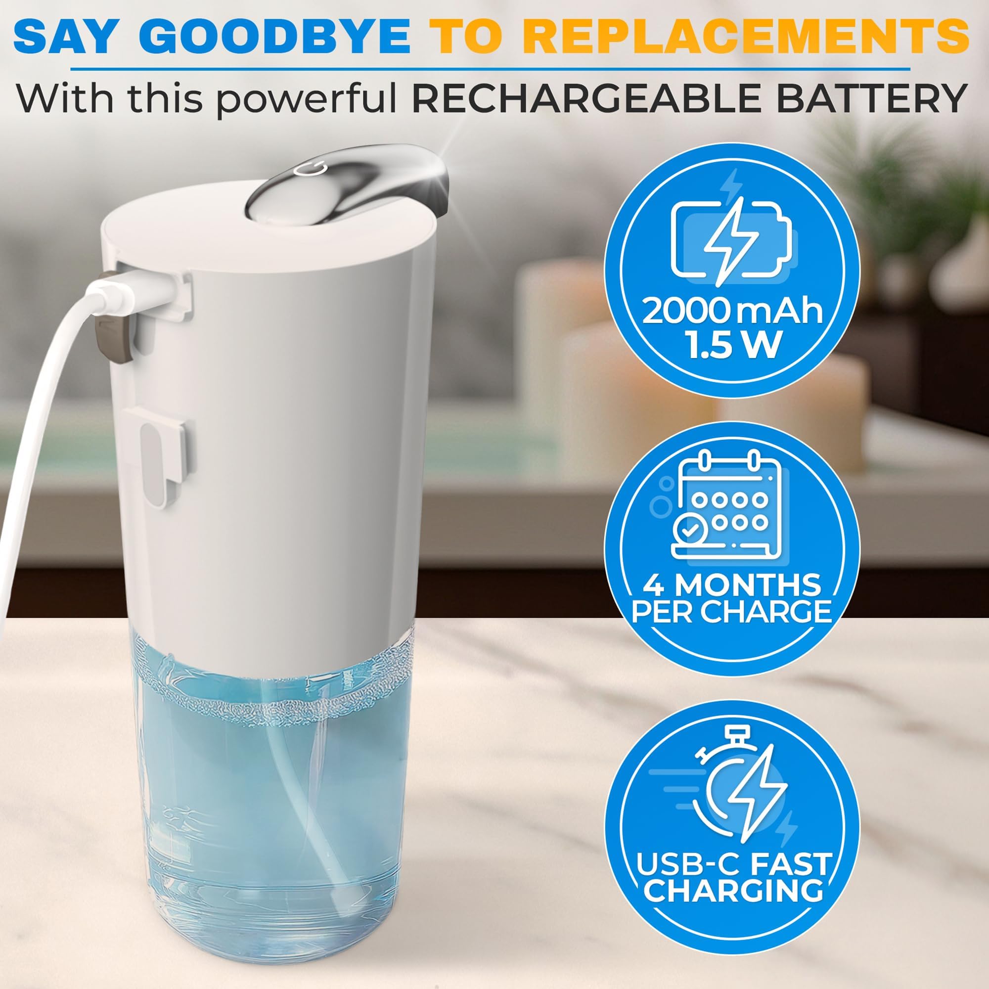 Automatic Soap Dispenser Touchless - 13.5 Oz Automatic Hand Soap Dispenser, 4-Level Adjustable Foaming, Rechargeable and Long-Lasting, Good for Kitchen, Bathroom, Hotels, Great as Home Essentials Gift