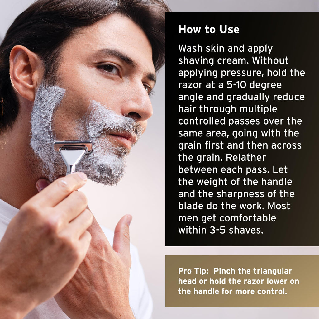 SUPPLY Single Edge Max Razor for Men – Premium Metal Single-Blade Safety Razor with Pivoting Head for Fewer Cuts and Irritation – Includes 8 Blades & Magnetic Reload System – Sterling