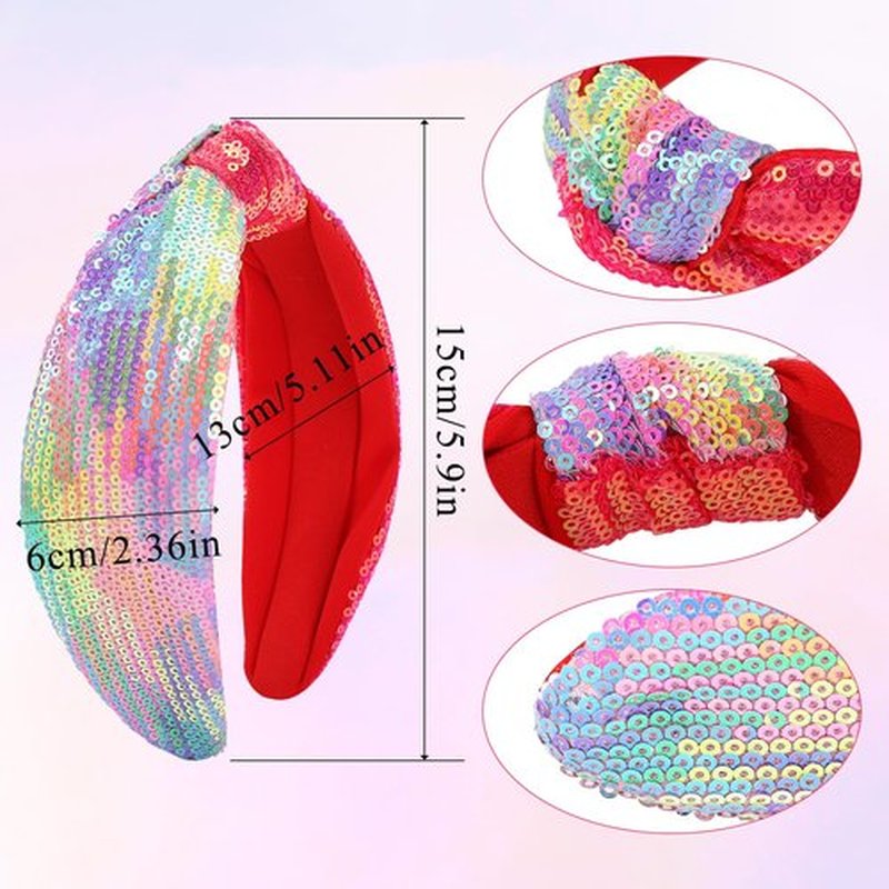 Fishdown Rainbow Sequin Knotted Headband 4pcs Sparkly Hair Accessories for Girls, Women,Iridescent Sequined Comfortable Headware,Glitter Fashion Iridescent Hairbands Fancy for Party Birthday Prom