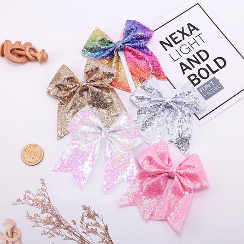 12-Color Jumbo Glitter Cheer Bow Clip – 7” Sequin Hair Bow for Girls, Perfect for Softball, Uniforms, Christmas, Halloween, and Special Occasions