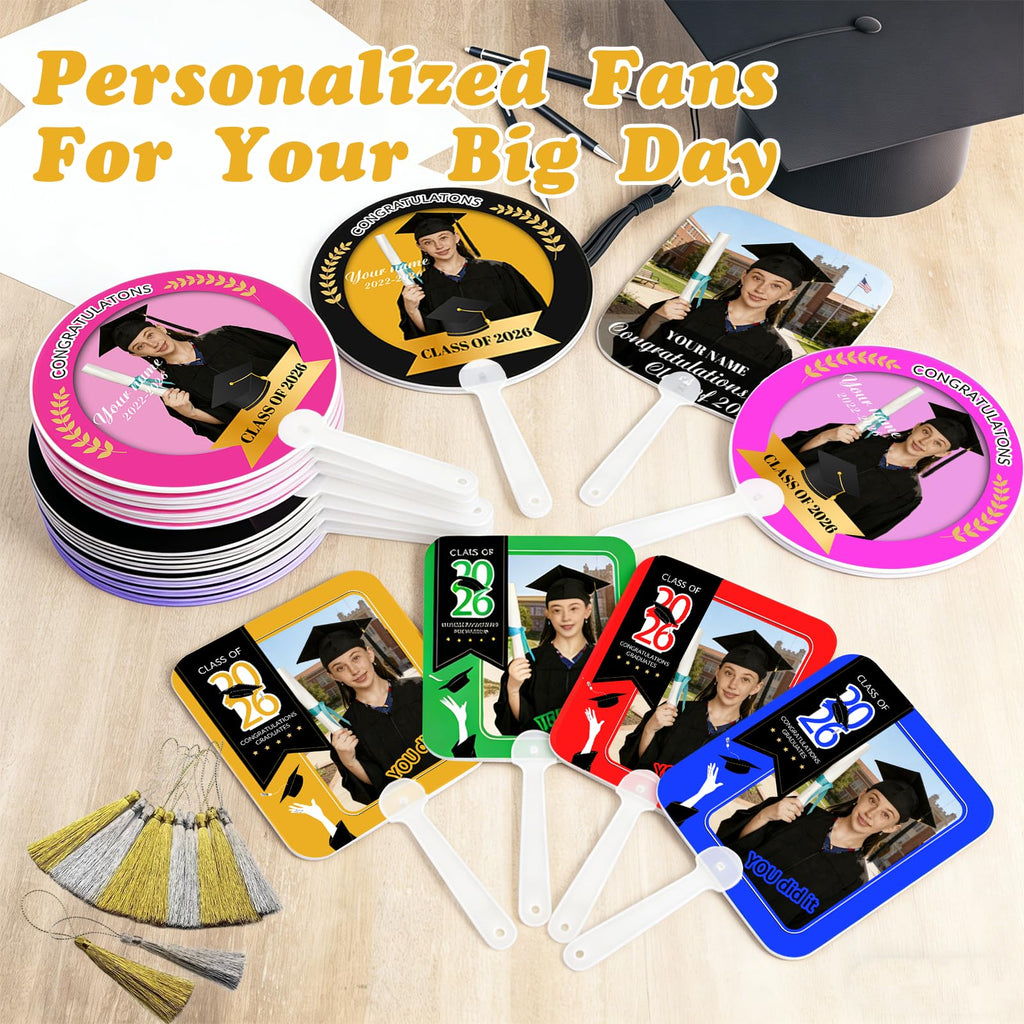 HJX 24Pcs Personalized Graduation Fans with Photo Class of 2026 Custom Fan Photo Frames with Handle for Graduation Party Souvenirs (24)