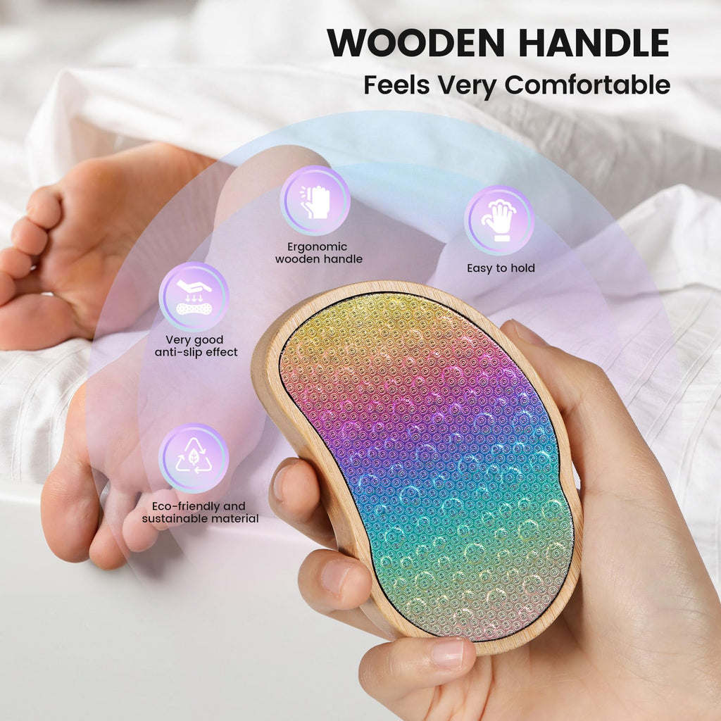 BEZOX Stainless Steel Pedi Egg Foot File Callus Remover for Dry and Wet Feet, Smooth Rough Skin, Plastic-Free Pedicure Tool Pumice Stone, Washable Foot Scrubber for Cracked Heels - Rainbow