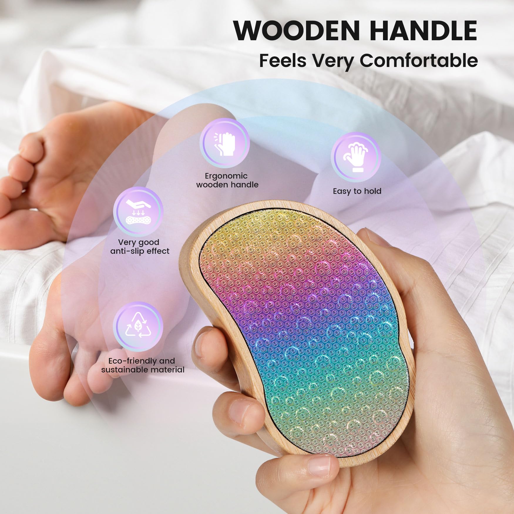 BEZOX Stainless Steel Pedi Egg Foot File Callus Remover for Dry and Wet Feet, Smooth Rough Skin, Plastic-Free Pedicure Tool Pumice Stone, Washable Foot Scrubber for Cracked Heels - Rainbow