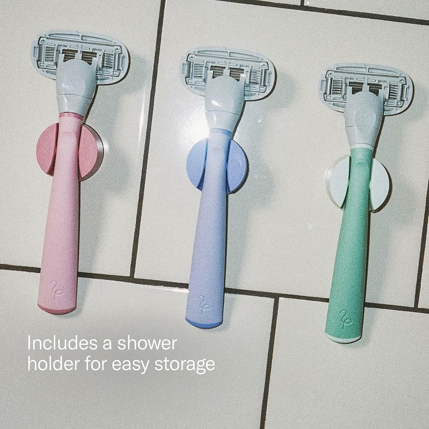 Flamingo Shaving Razor Set for Women - Original Razor Handle, 4 Blade Refills, and Shower Holder - Sage