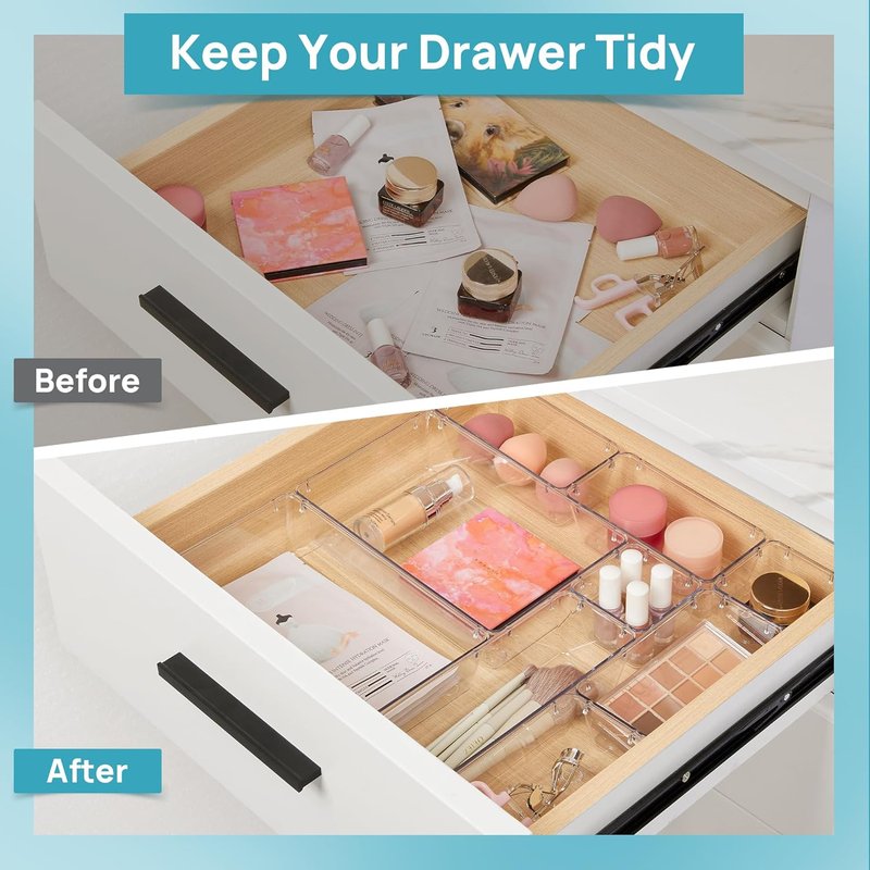 Vtopmart Makeup Drawer Organizer Set - 10 Clear Acrylic Bins in 4 Sizes for Cosmetics & Jewelry Storage