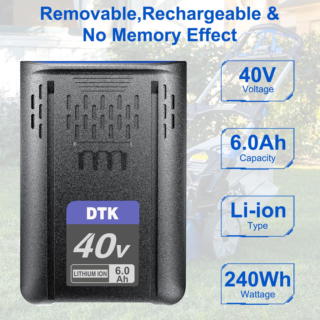 DTK 40V Replacement for Kobalt 40V Battery 6000mAh KPM1040A-03, KM-1640-06, KM 4040-06,Replacement for Kobalt Cordless Power Tool Battery