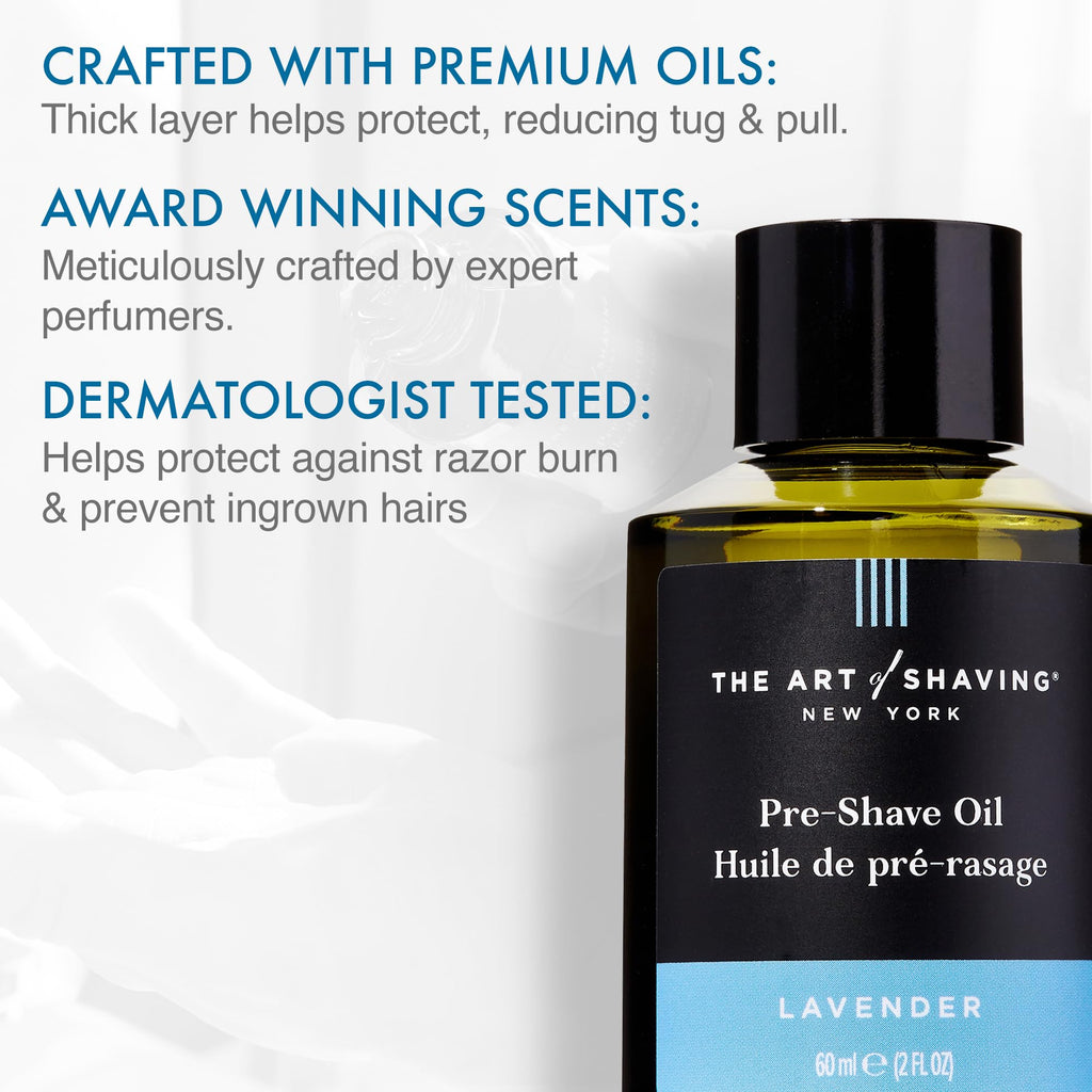 The Art of Shaving Pre Shave Beard Oil for Men, Protects Against Irritation and Razor Burn, Clinically Tested for Sensitive Skin, Lavender, 2 Oz