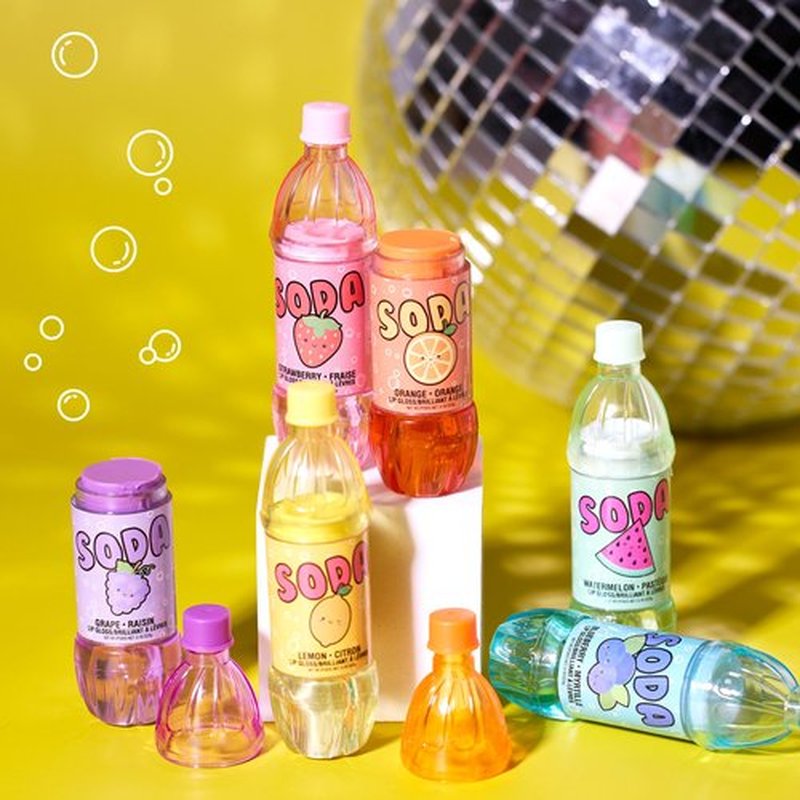 EXPRESSIONS 6pc Soda Pop Lip Gloss Collection - Fruit Flavored, Non-Toxic Soda Bottle Lip Gloss Set, Teen Girls Party Favors