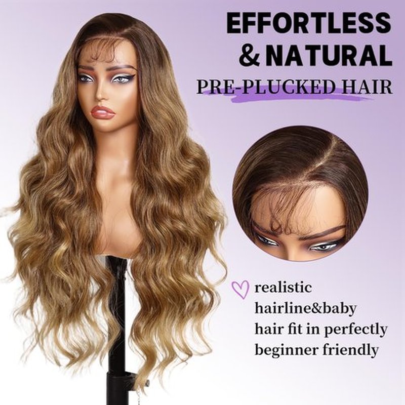 AISI HAIR 13×4 HD Ombre Blonde Lace Front Wigs for Women - Pre Plucked Long Body Wavy Synthetic Lace Wig with Baby Hair, Beginner Friendly, Natural Looking, Free Part 28 Inch