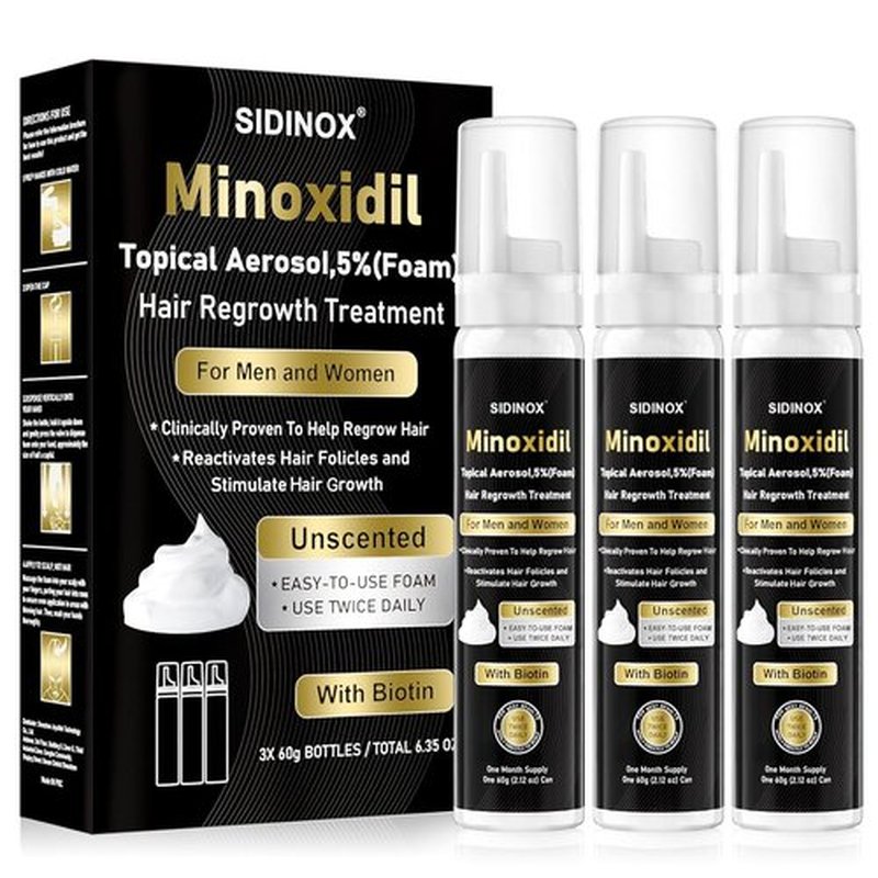 Regine Switzerland 5% Minoxidil Foam - Hair Growth Treatment with Biotin for Thinning Hair | Non-Greasy, Fast Absorbing, 3 Month Supply (3 x 2.12 oz)