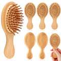 FoldTier 6 Pack Mini Bamboo Hair Brush Bulk Pocket Travel Small Hairbrush Massage Scalp Detangling Brush for Valentine Gifts Bulk Bridesmaid Party Favors (Oval)