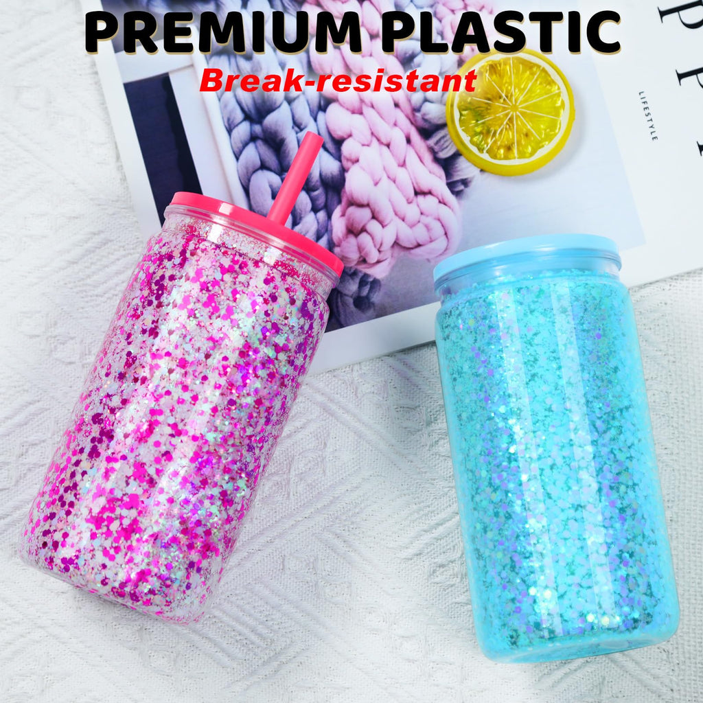 Maucircol 16 Oz Acrylic Snowglobe Tumbler, 20 Pack Pre-Drilled Double Wall Plastic Clear Cup for Glitter Snow Globe Diy, Double Wall Plastic Snowglobe Cup with Clear Lid