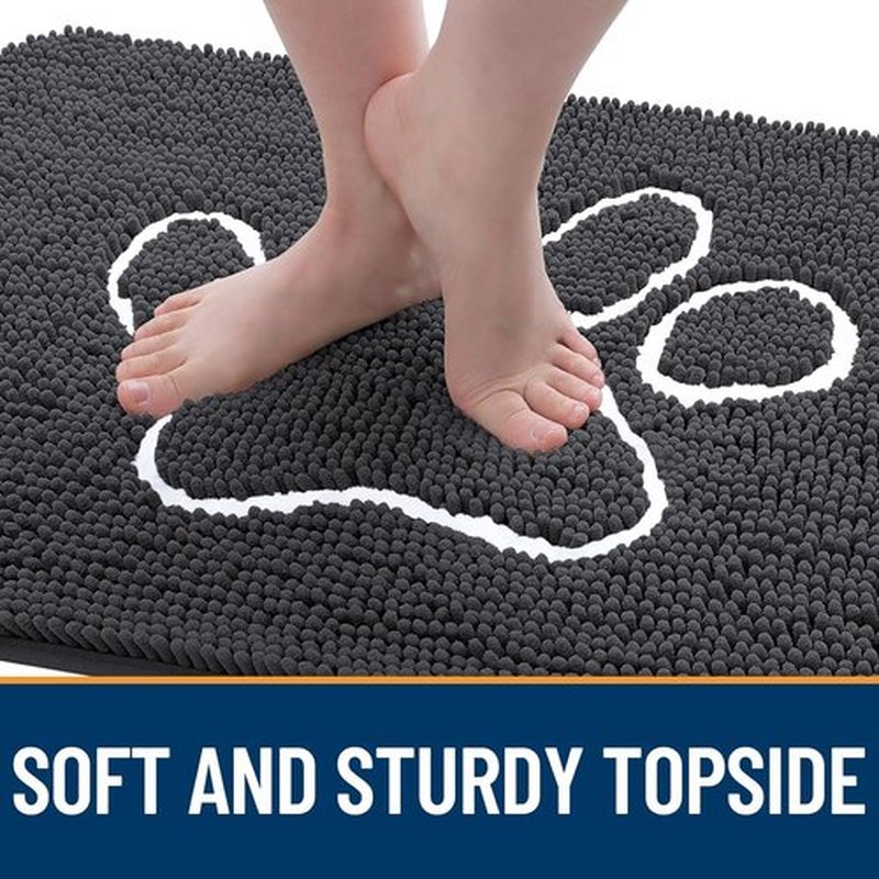 OLANLY Dog Door Mat - Absorbent Non-Slip Mud Mat for Muddy Paws | Quick Dry Chenille, 30x20, Dark Grey