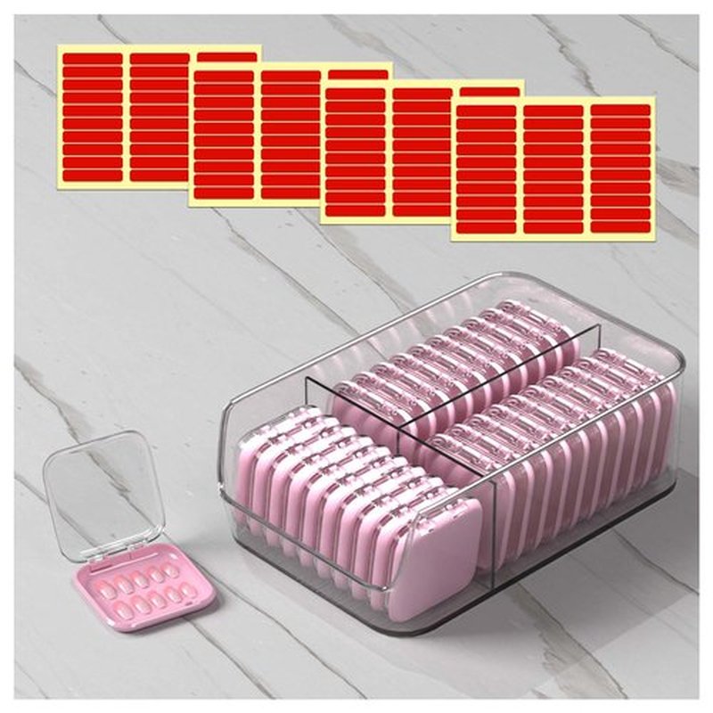 30 Pcs Press On Nail Storage Box Container False Nail Organizer Acrylic Display Case with a Large Stackable All-In-One Box and 120 Pcs Double Sided Adhesive Nail Display Tape (Pink)