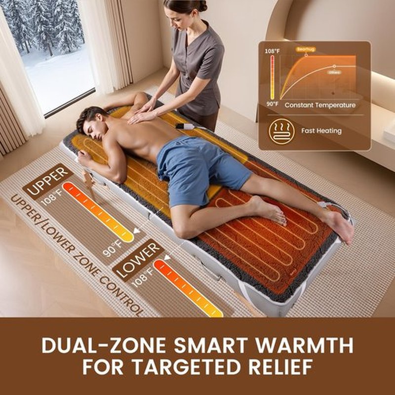Bearhug Massage Table Warmer - Dual-Zone Heating Pad with 10 Levels & Timer | 30” x 71”, Dark Grey Sherpa Wool, Machine Washable