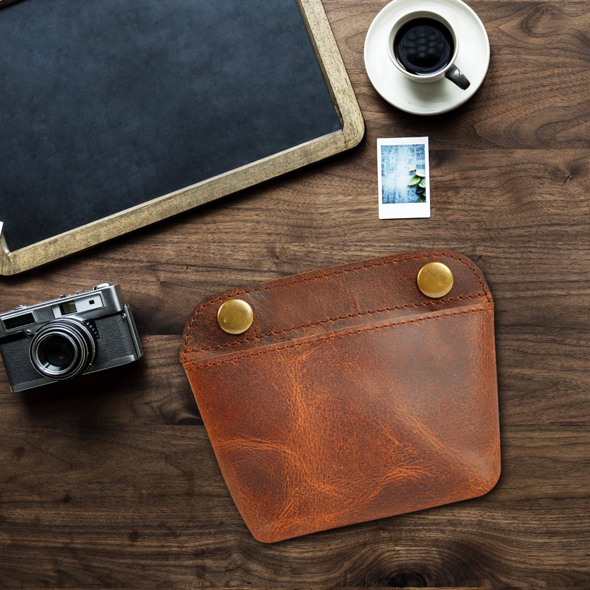 CestAntiQ Leather Double Clasp Pouch Coin Purse Organizer