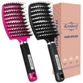 Kertiberif Boar Bristle Hair Brush 2PCS, Curved Vented Detangling Brush for Wet and Dry Hair, Styling Paddle Hairbrush for Women Men Kids Curly Straight Thick Long or Short Hair