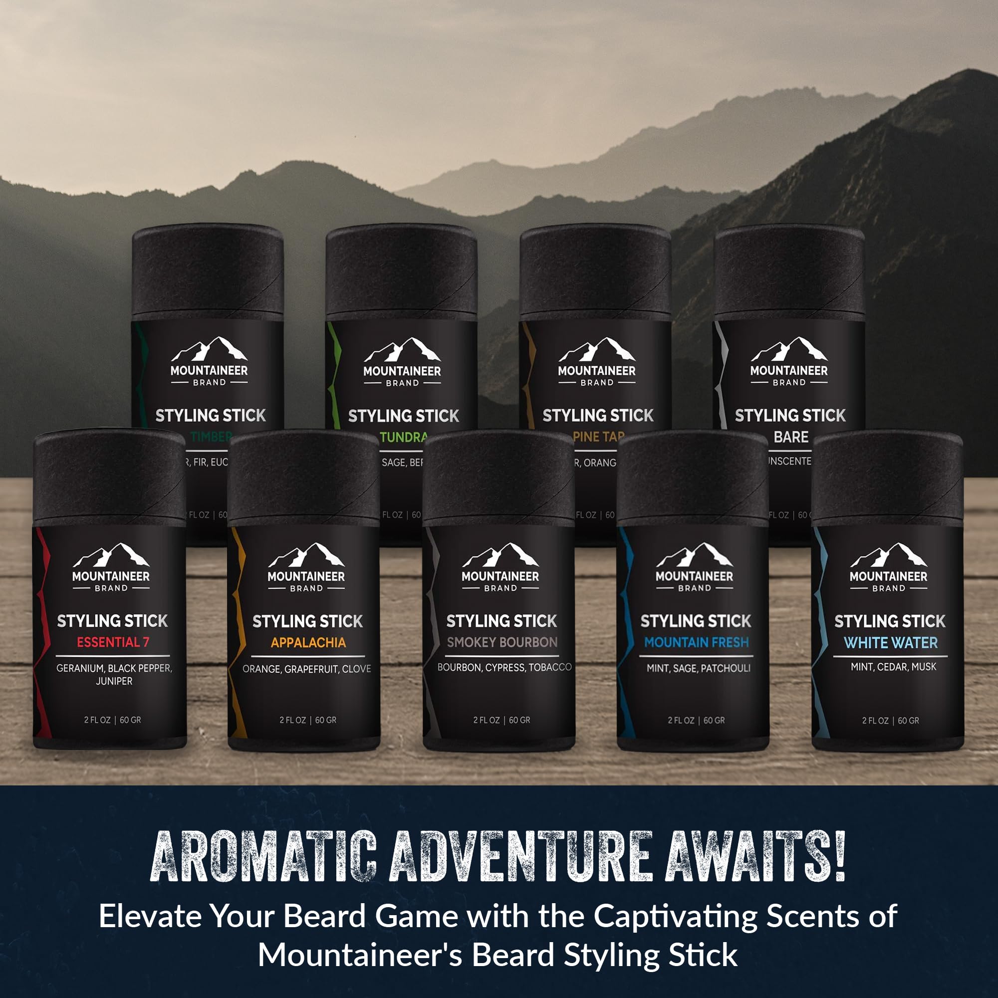 Mountaineer Brand Styling Stick - 100% Natural Beard Conditioner for Men - Hydrate, Tame Wiry Hair - Firm Hold for Easy Styling - Smokey Bourbon Scent 2oz