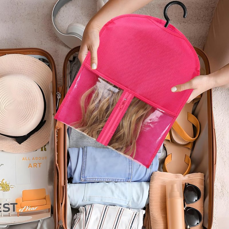 Wig Hangers Set - Premium Dust-Proof Wig Storage Bags with Hooks for Hair Extensions, Wig Organizer for Wig Bags Storage with Hanger,Space-Saving Wig Storage Solution(6PCS Black & 6PCS Hot Pink)