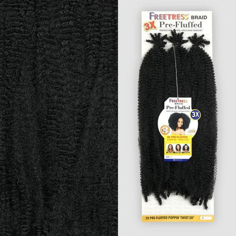 SHAKE N GO Freetress Synthetic Crochet Braid 3X PRE-FLUFFED - POPPIN TWIST 20 inch (1B Off Black), 1-PACK