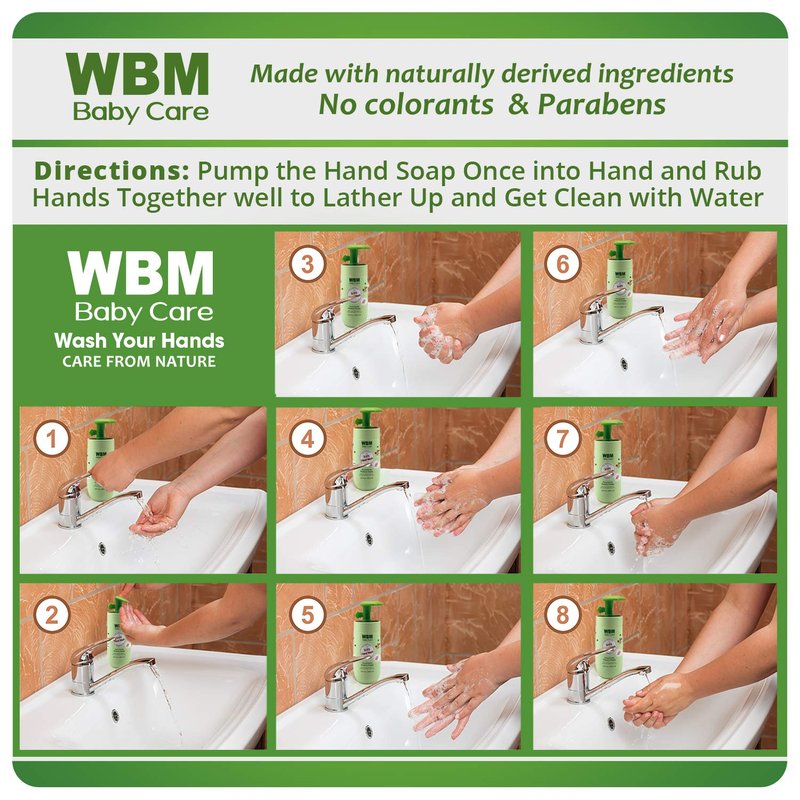 WBM Care Baby Natural Liquid Hand Soap 6.8 oz (Pack of 3) | Gentle Hand Wash with Honey, Wheatgerm & Organic Olive Oil | Moisturizing, Non-Toxic, Safe for Sensitive Skin