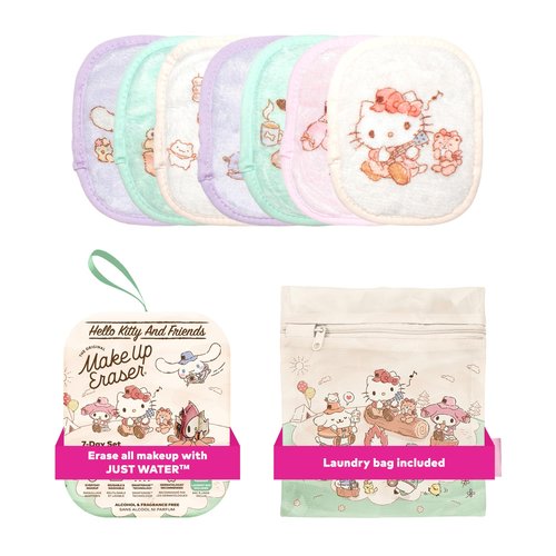 The Original MakeUp Eraser 7-Day Set, Erase All Makeup With Just Water, Including Waterproof Mascara, Eyeliner, Foundation, Lipstick, Sunscreen, and More! Hello Kitty & Friends Go Glamping, 7ct