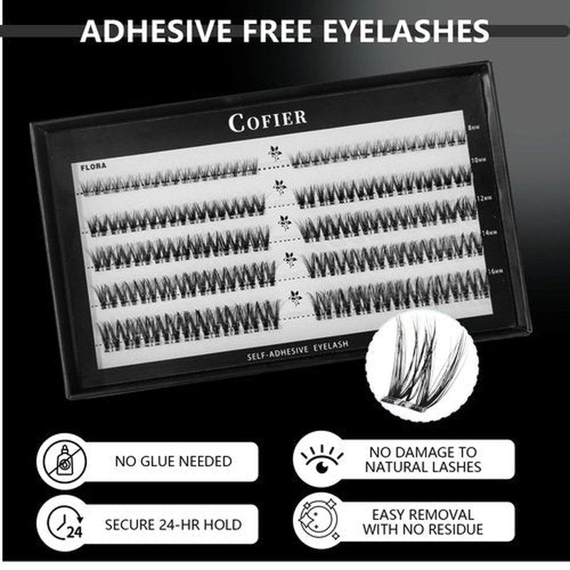 Glue-Free Wispy Lash Clusters Kit, 90 Pcs Individual Eyelash Clusters (8-16mm C Curl)- DIY Lash Extension Kit with eyelashes Tweezers, Natural Fluffy Fake Lashes for Home Use, Beginners Friendly