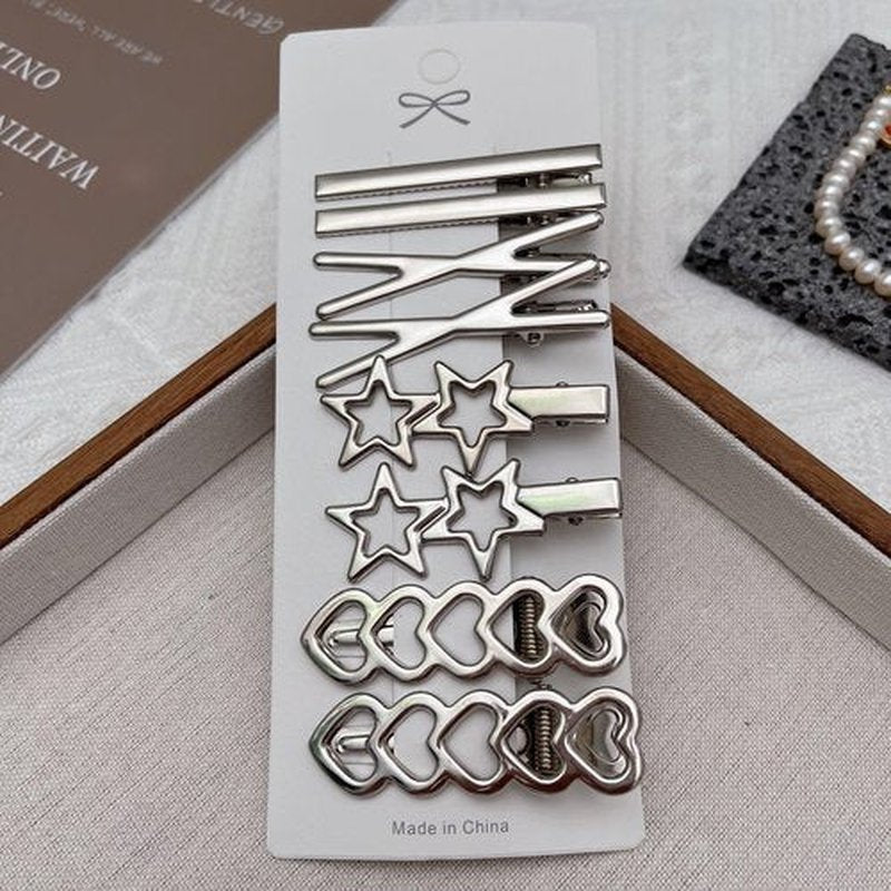 Star Hair Cips Set Silver Metal Heart Wave Y2k 2000s Hair Accessories Barrettes for Women Girls 16PCS
