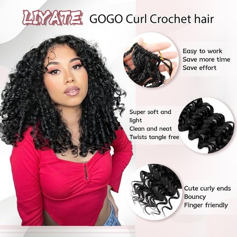 7 Packs Gogo Curl Crochet Hair for Women 8 Inch Pre-Twisted Curly Crochet Hair Pre Looped Deep Ocean Water Wave Beach Curl Crochet Braids Synthetic Braiding Hair Extensions (8 Inch, 1B)