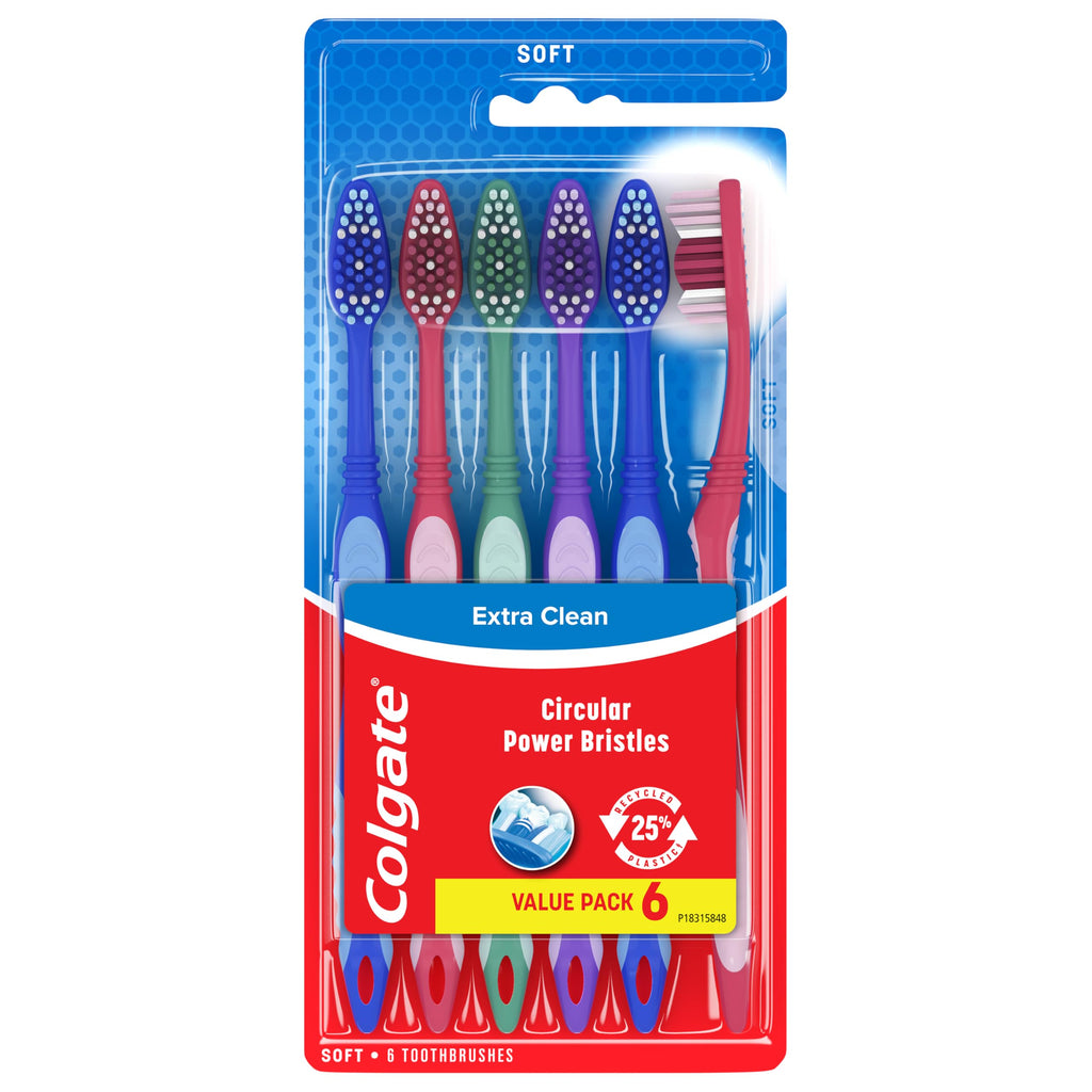 Colgate Extra Clean Toothbrush, Soft Toothbrush for Adults, 6 Count (Pack of 1)